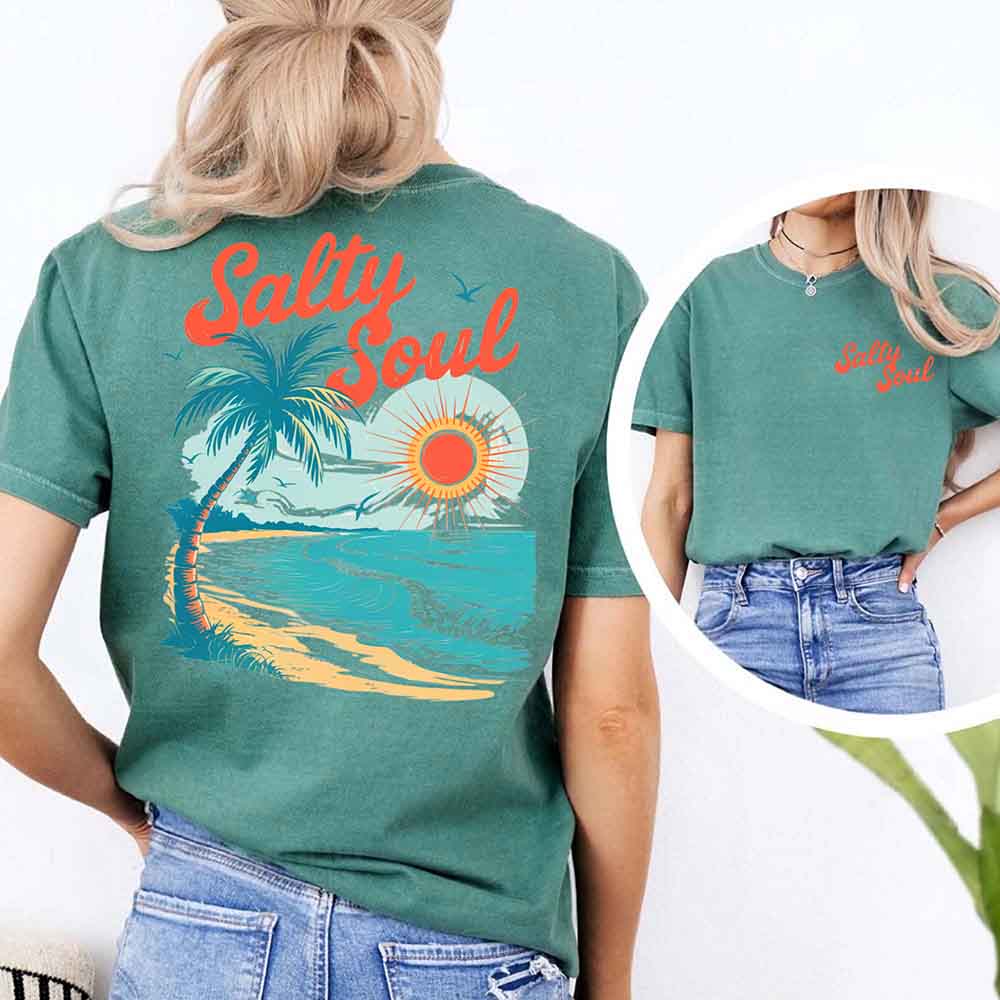 Salty Soul Comfort Colors Tee – Women’s Summer Beach Shirt Adorb Custom Tees